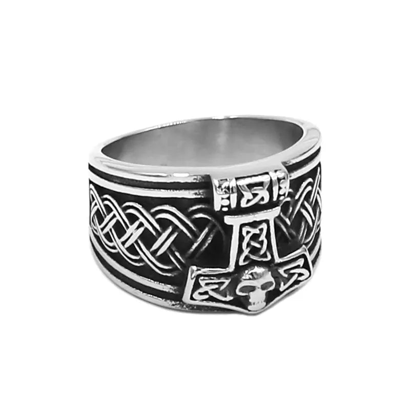 Norse Viking Myth Thor Hammer Ring Stainless Steel Classic Tribal Celtic Knot Jewelry  Wholesale SWR00978A