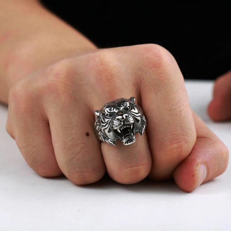 Detailed Gold/Silver Color Tiger Rings Men Stainless Steel Animal Biker Ring Cool Male Gothic Punk Jewelry Gift Dropshipping