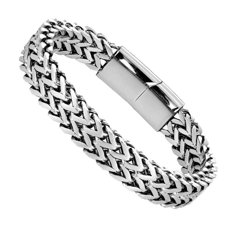 MKENDN Luxry Double Curb Chain Bracelets For Men Stainless Steel Punk Rock Biker Antique Cubic Chain Male Pulseira Jewelry