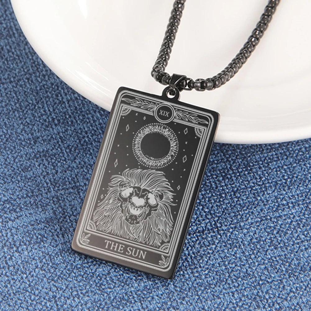 Dawapara Skeleton Tarot Necklace Amulet Marigold Tarot Card Major Arcana Necklaces Halloween Gift Stainless Steel Jewelry