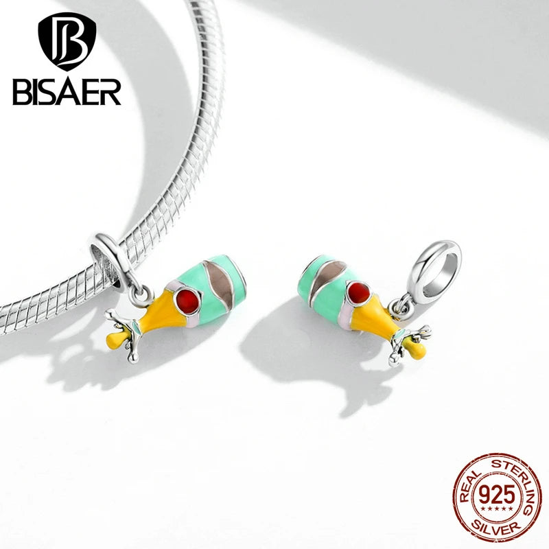 Bisaer Summer Fruit Charms 925 Sterling Silver Avocado Pineapple Orange Apple Charms Beads Fit Bracelet Jewelry Making ECC1900