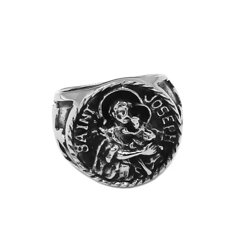 Classic Saint Joseph Ring Stainless Steel Fashion Punk Cross Biker Mens Jewelry Wholesale SWR0975A