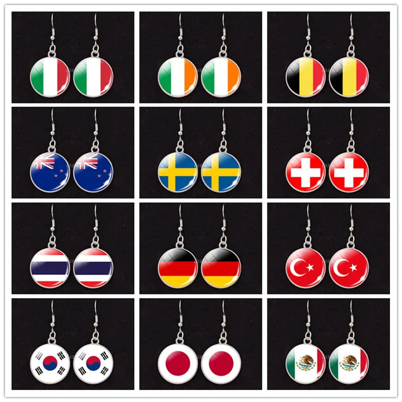 National Flag Pattern Dangle Earrings Israel Russia United States France Italy Germany Spain Flag Women Hook Earring Jewelry