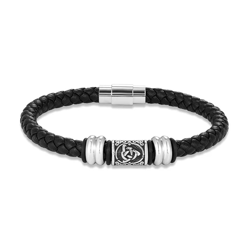 MKENDN Viking Bracelet Men Genuine Leather Bracelet Viking Compass Wristband Norse Runes Amulet Norse Mythology Jewelry Gifts