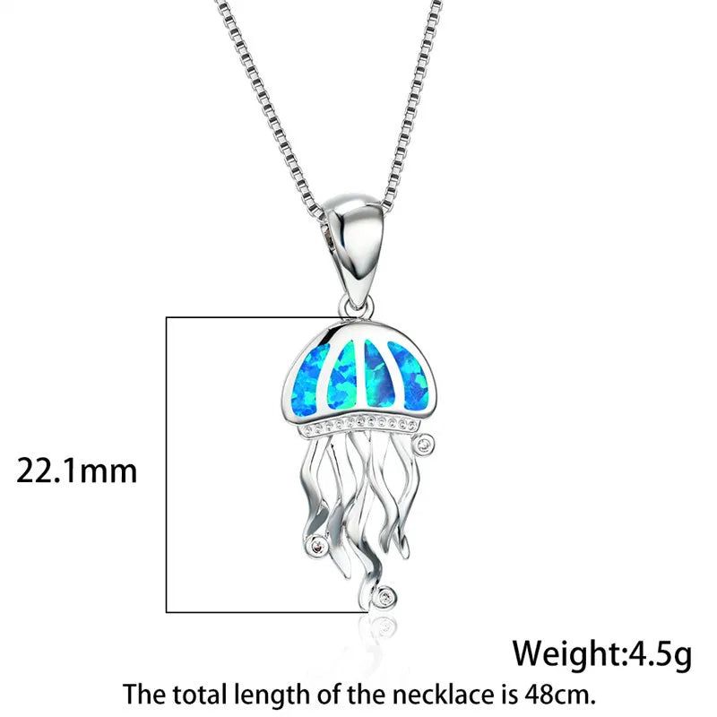 Bohemia Blue Imitation Opal Cute Jellyfish Pendant Necklace For Women Charm Crystal Sun Flower Necklaces Jewelry Gift for Women