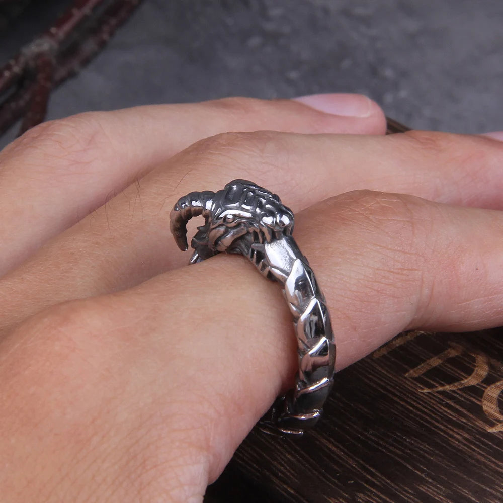 Viking Stainless Steel Ouroboros Snake Ring for Men with wooden box