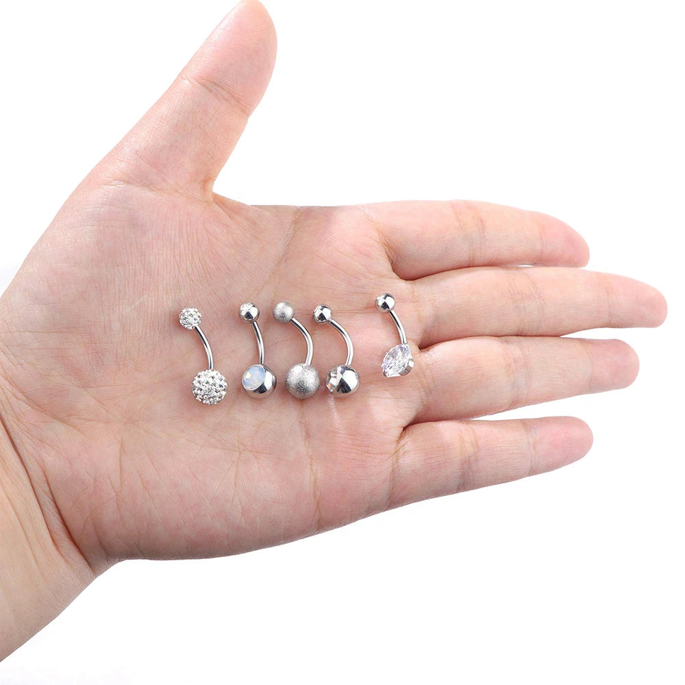 Classic Style Belly Button Rings for Women Girls Reverse Navel Rings Curved Steel Barbell CZ Body Piercings Jewelry Ear 1.6*10mm