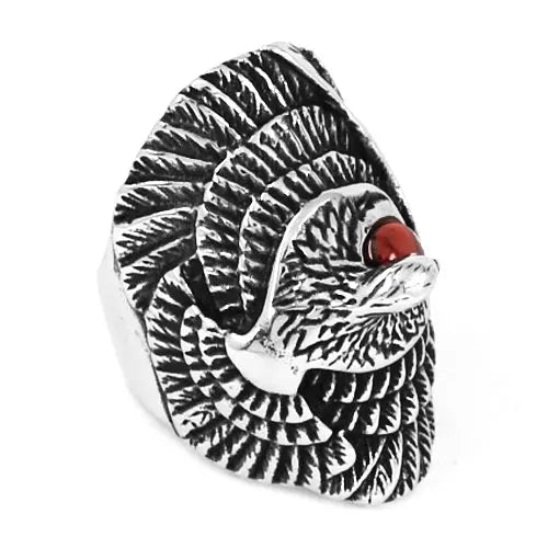 Personality Animal Eagle Ring Red Stone Stainless Steel Jewelry Cool Long Eagle Bird Biker Ring For Men Girl Wholesale SWR0453A