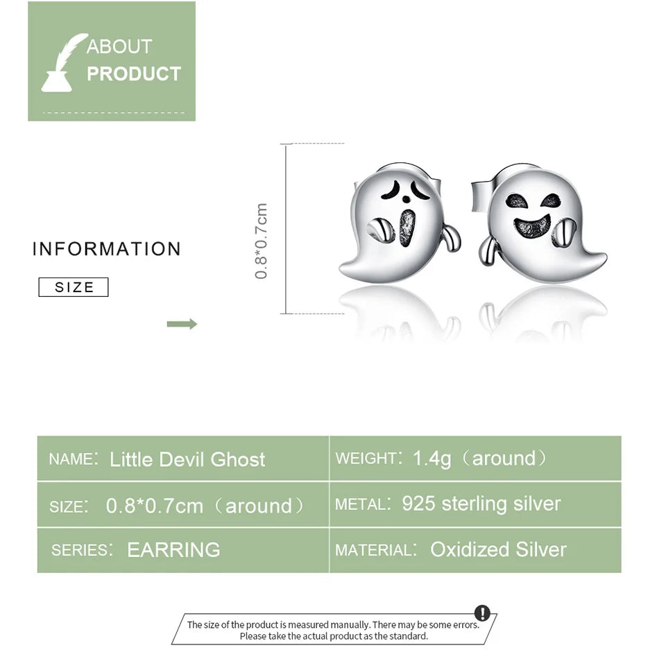 BISAER Little Devil Ghost Silver Earrings 925 Sterling Silver Women Stud Earrings Female Halloween Silver Jewelry Gift EFE421