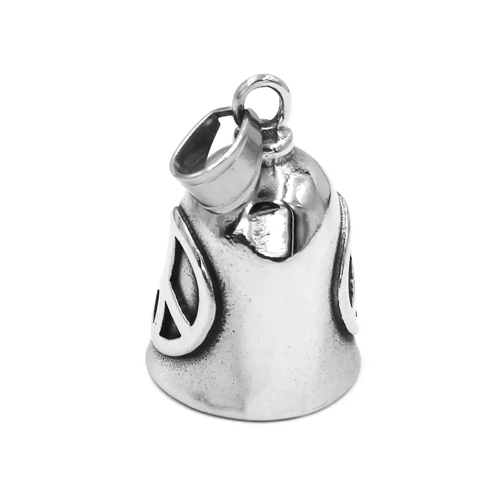 Fashion Peace Sign Bell Pendant Stainless Steel Biker Jewelry Charm World Peace Bell Mens Christmas Gift