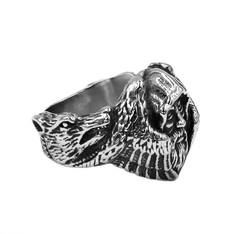 Norse Viking Wolf Eagle Wing Ring Stainless Steel Jewelry Tribal Animal Celtic Knot Bear Man Skull Biker Ring Wholesale SWR0958A