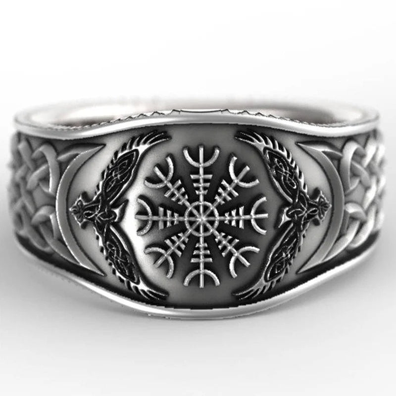 Nordic mythology Viking Celtic compass retro graffiti plated ring man