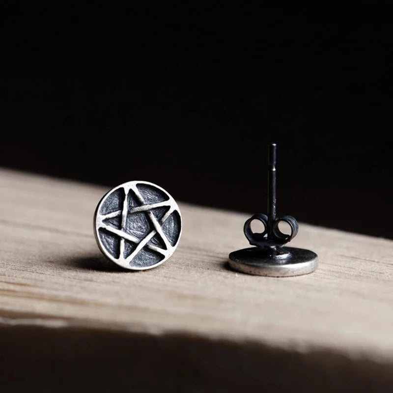 MKENDN 100% 925 Sterling Silver Greek mythologyGoddess of the Earth Pentacle Earrings Women Star Rune Ear Jewelry