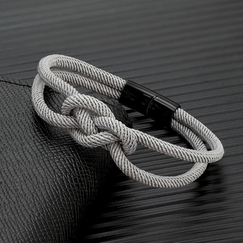 MKENDN Men Women Milan Bondage Rope Bracelet With Carrick Bend Knot And Black Stainless Steel Silder Magnet Clasp Jewelry