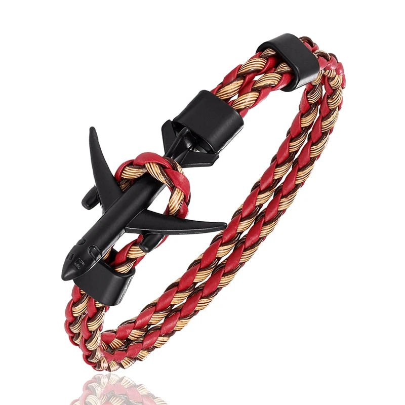 MKENDN Fashion Airplane Anchor Bracelets Women Charm Leather Bracelets Men Metal Hooks Hope Homme Jewelry Aviation Style