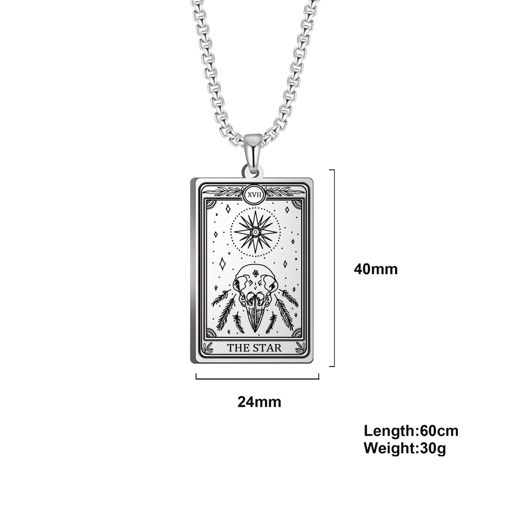 Dawapara Skeleton Tarot Necklace Amulet Marigold Tarot Card Major Arcana Necklaces Halloween Gift Stainless Steel Jewelry