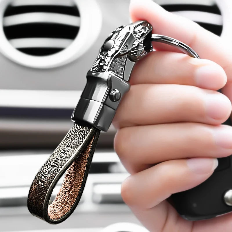 Honest Luxury Men Women Car Keychain Leapard Dragon Genuine Leather Rope Key Ring for Male Jewelry Creativity Gift Wholesale