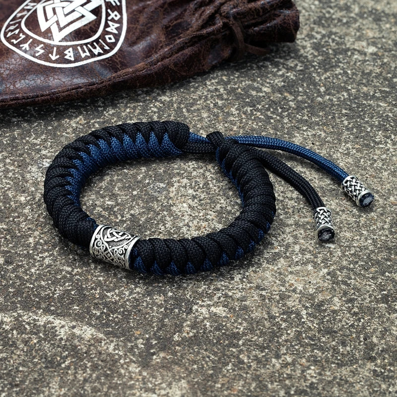 MKENDN Vintage Men Ethnic Viking Bracelet Warrior Scandinavian Amulet Valknut Odin's Symbol of Norse Runes Paracord Bracelet