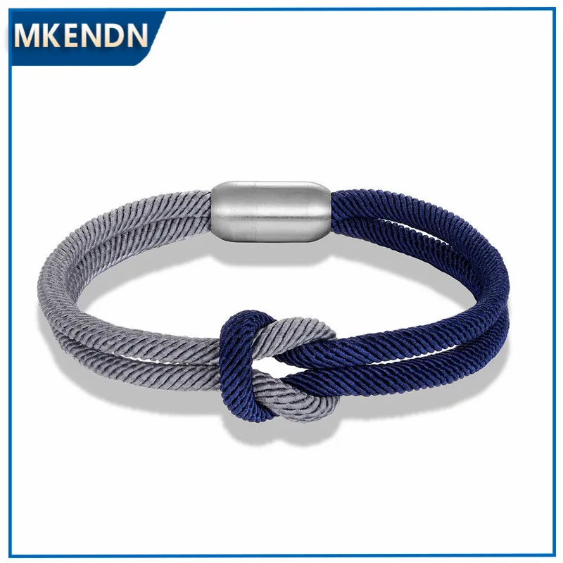 MKENDN High Quanlity Men Women Color mixing Knot Leather Stainless Steel Magnet Buckle Navy Style Friendship Jewelry Pulseras