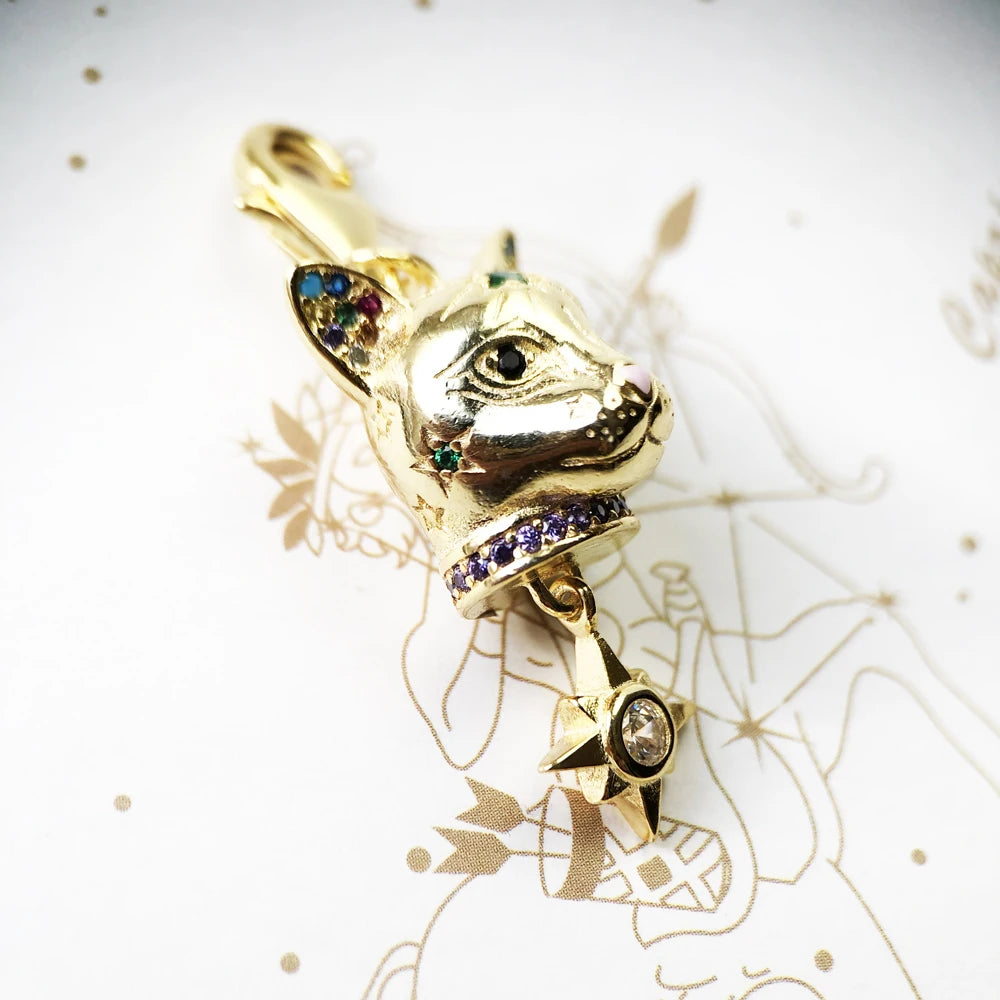 Cat Gold Charms Pendant New Cute European Handmade Jewelry For Ladies Women Europe 925 Sterling Silver Gift