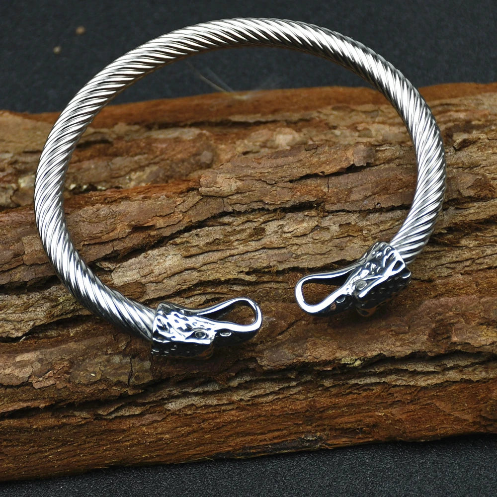 Odin Raven Bracelet Stainless Steel Viking Eagle&Crow  Head Bangle&Bracelet Rune Amulet Men's Bracelet