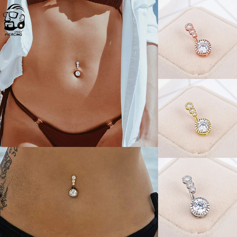 Crystal Belly Button Ring Bar Barbell Drop Dangle Body Piercing Nombril Ombligo Oreja Navel Ring Men Women Body Jewelry 1.6*10mm