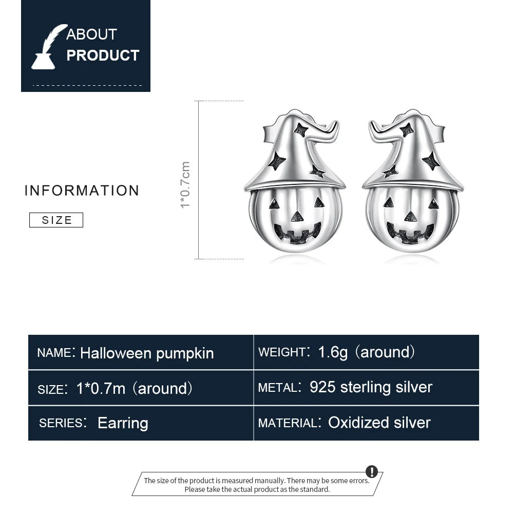 bamoer Vintage 925 Sterling Silver Ghost Witch Halloween Pumpkin Stud Earrings for Women Party Jewelry BSE537