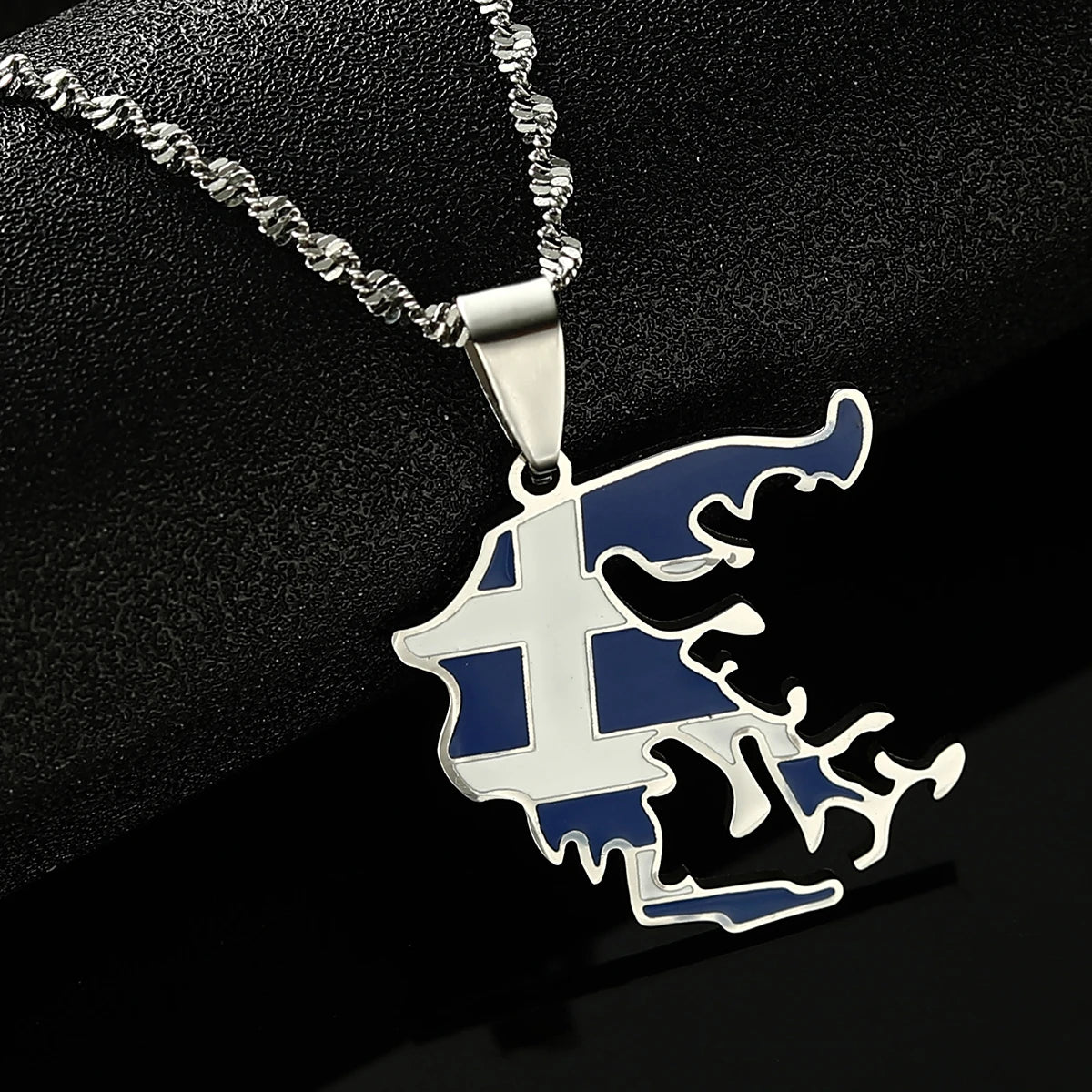 Stainless Steel Greece Map Flag Pendant Necklace