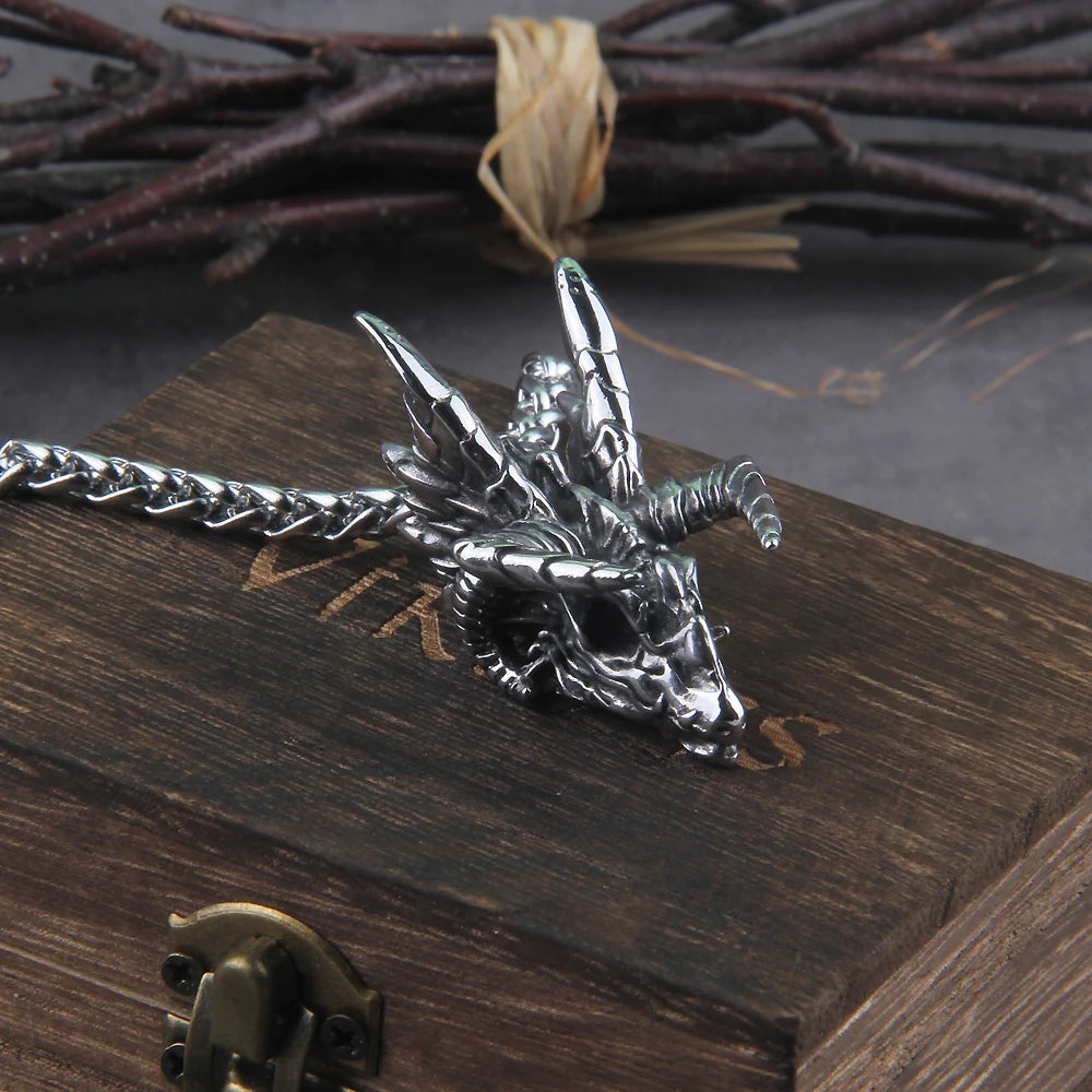 Dragon Pendant Necklaces Stainless Steel Jewelry Skull Head Necklace Punk Men Accessories Dragon Pendant Jewelry