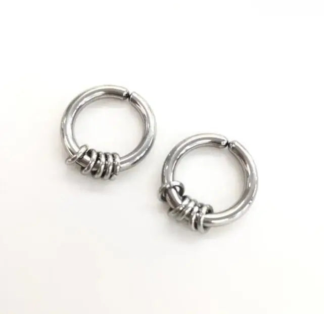 Fashion No Piercing Round Stud Earrings Small Circles Stainless Steel Jewelry 3 Colors Lover Women Men Biker Earrings SWE0003A