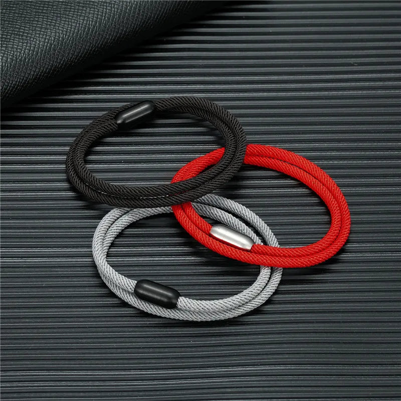 MKENDN Trendy Men Survival Bracelet Outdoor Camping Rescue Emergency Rope Bracelet For Women Stainless Steel Magnet Sport Buckle