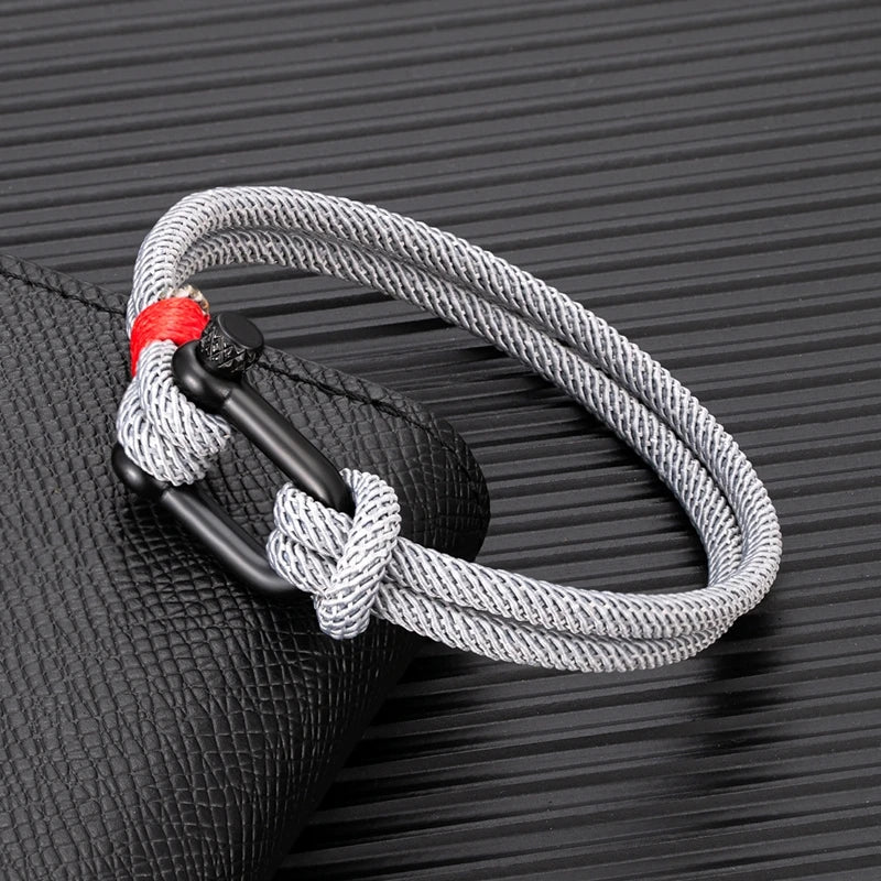 MKENDN Men Minimalist Double Strand Nautical Gray Rope Bracelet Nylon Buckle Shackle Bracelet Navy Anchor Jewelry For Women