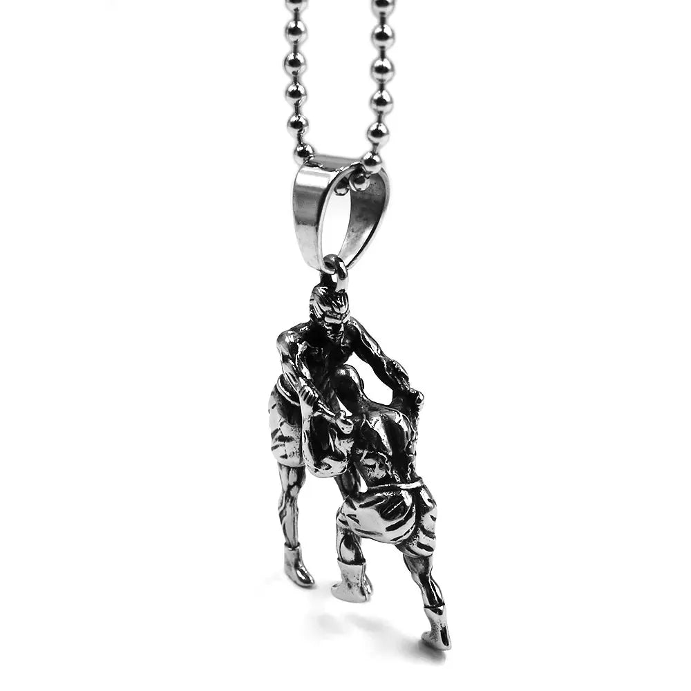 Personality Sport Wrestling Pendant Necklace Stainless Steel Jewelry Punk Hip Hop Mens Pendant SWP0626A