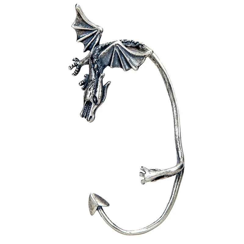 MKENDN Antique 925 Sterling Silver Ear Expansion Hook Flying Dragon Ear Bone Clip Earring Punk Men Women Gothic Street Jewelry