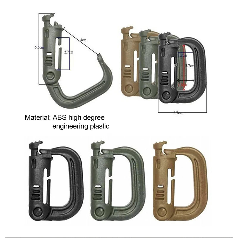 5Pcs/lot Grimloc Molle Carabiner D Locking Ring Plastic Buckle Outdoor Bag Molle Tactical Backpack Carabiner Keyring ABS Snap