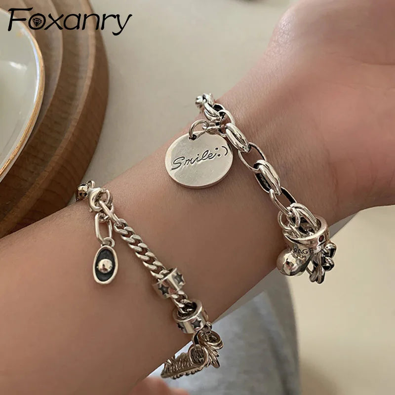 Foxanry Silver Color Punk Chain Bracelet for Women New Fashion Simple Vintage Handmade Party Jewelry Gifts Wholesale