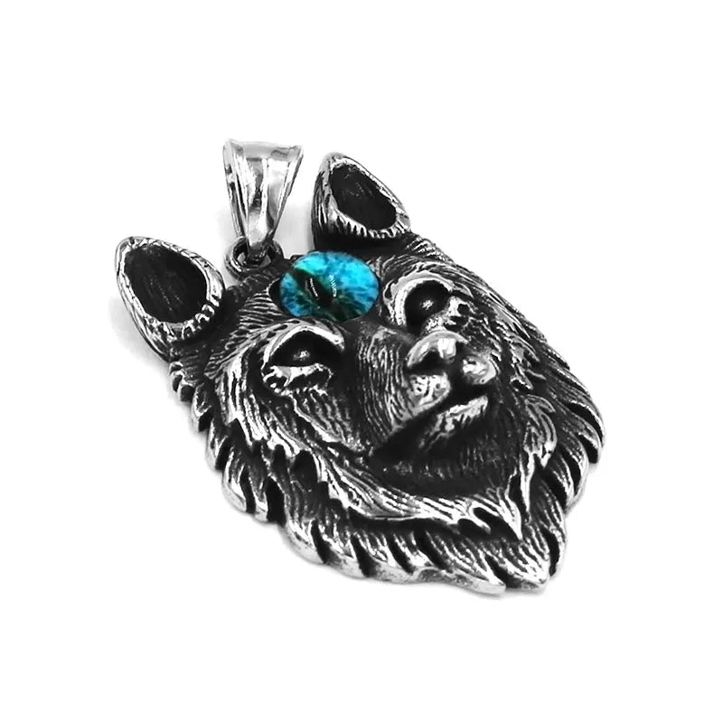 Norse Viking Wolf Pendant Stainless Steel Jewelry Fashion Celtic Knot Charm Blue Stone Biker Men Gift SWP0546A