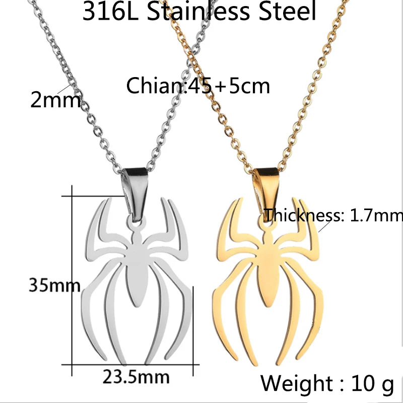 Sifisrri New Fashion Spider Halloween Pendants Round Chain Necklace Stainless Steel For Women Men Silver Color Jewelry Gift