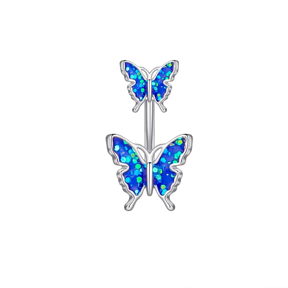 Stainless Steel Navel Piercing Blue Pink Dance Belly Rings Body Piercing Jewelry 14G Butterfly Belly Button Ring for Women Girls