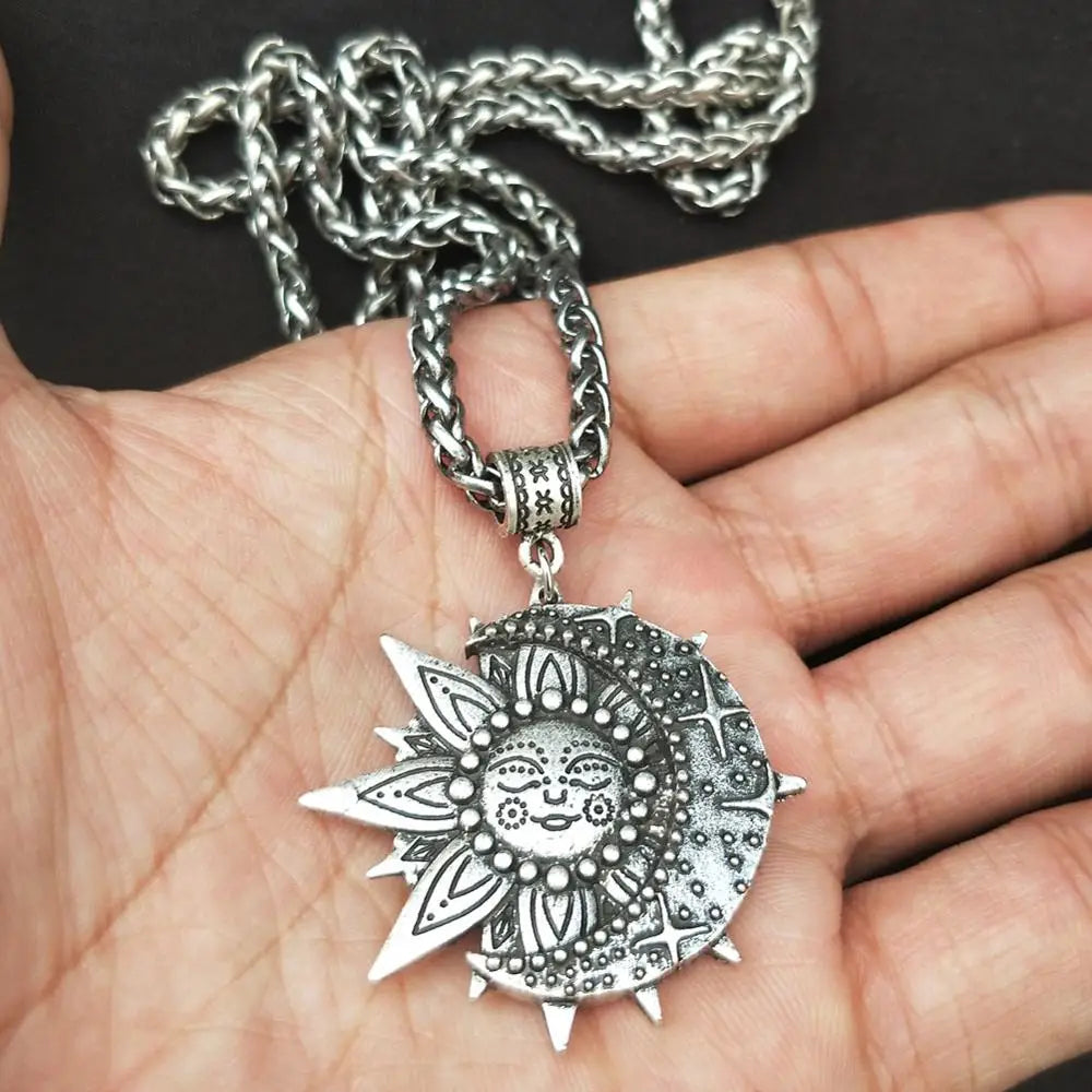 Pendentif solaire céleste Soleil Lune Étoile mandala Fleur de lotus collier femme amulette géométrique religieux viking Wicca Witchcraf