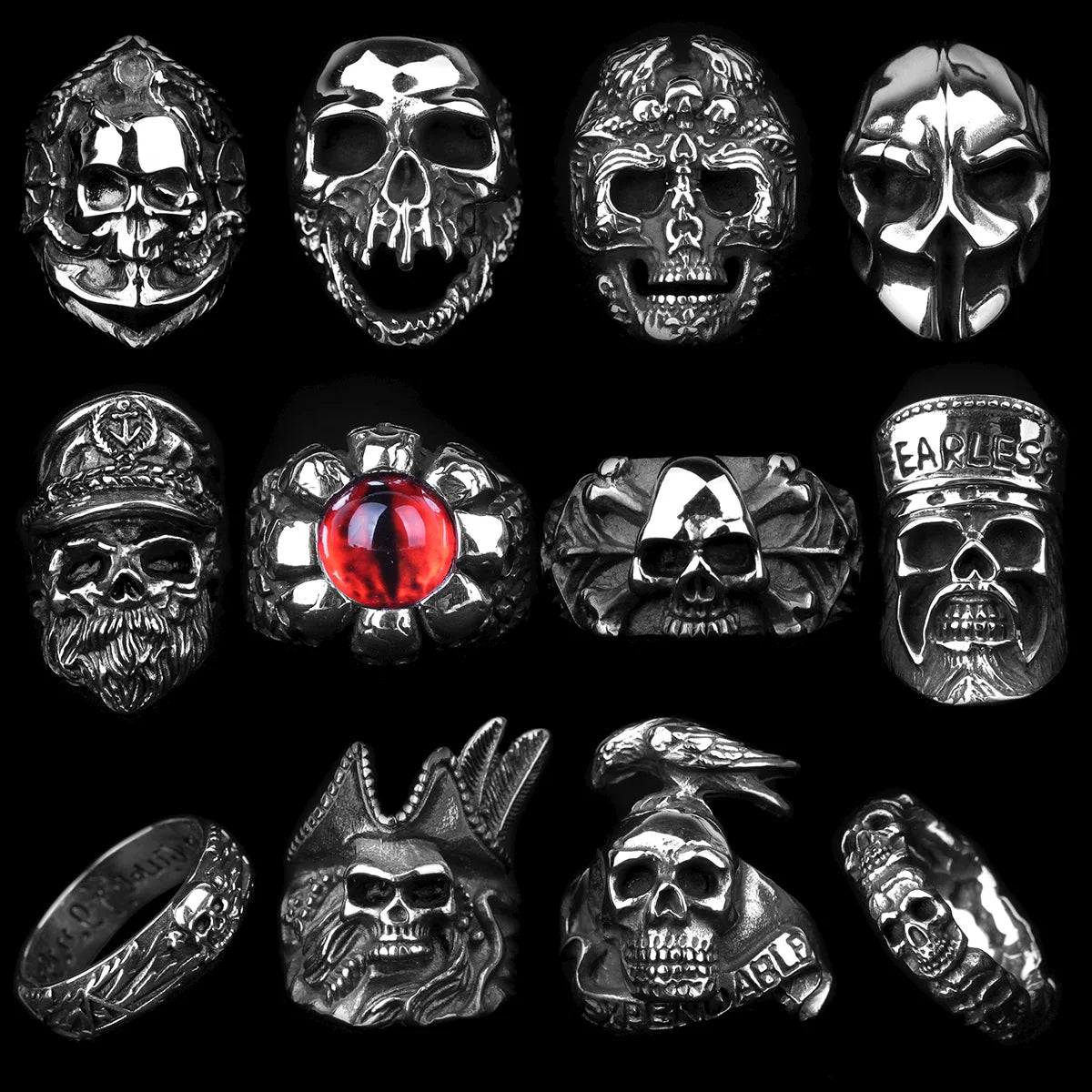 Edelstahl Männer Gothic Schädel Kopf Ringe Skeleton Punk Hip Hop Schwarz Cool Für Männliche Junge Schmuck Kreativität Geschenk Großhandel