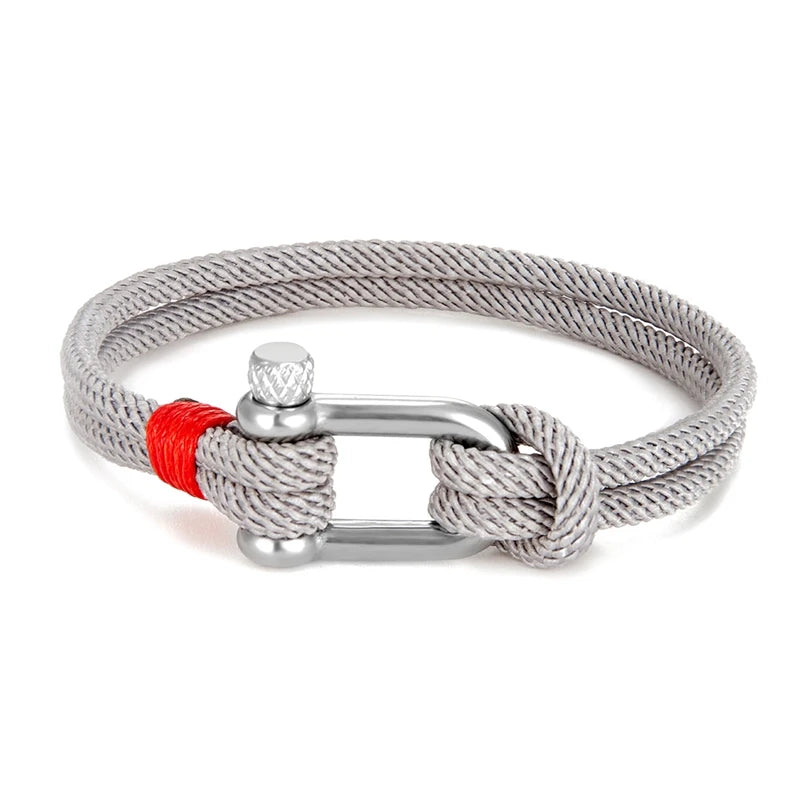 MKENDN Men's Nautical Double Strand U shape Shackle Survival Rope Bracelet Women Outdoor Camping Rescue Emergency Rope Jewelry