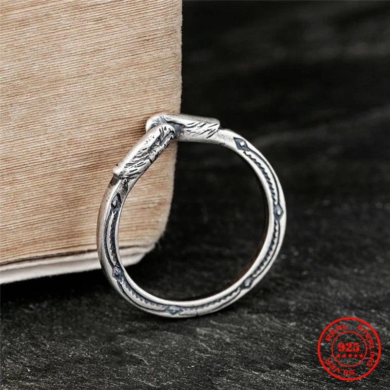 MKENDN Viking Men Two Entwined Eagle Ring Norse Mythology Silver Color Odin Crow Sterling Silver Rings Nordic Amulet Jewelry