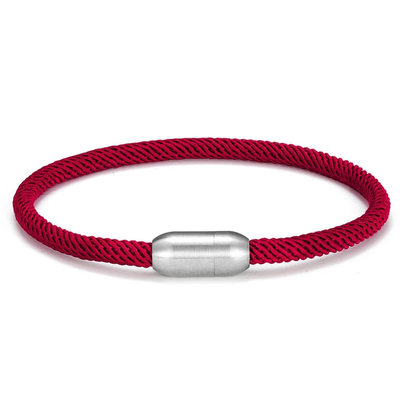 MKENDN Men Women Minimalist Single Nautical Survival Rope  Paracord Bracelet Stainless Steel Yoga Magnet Jewelry