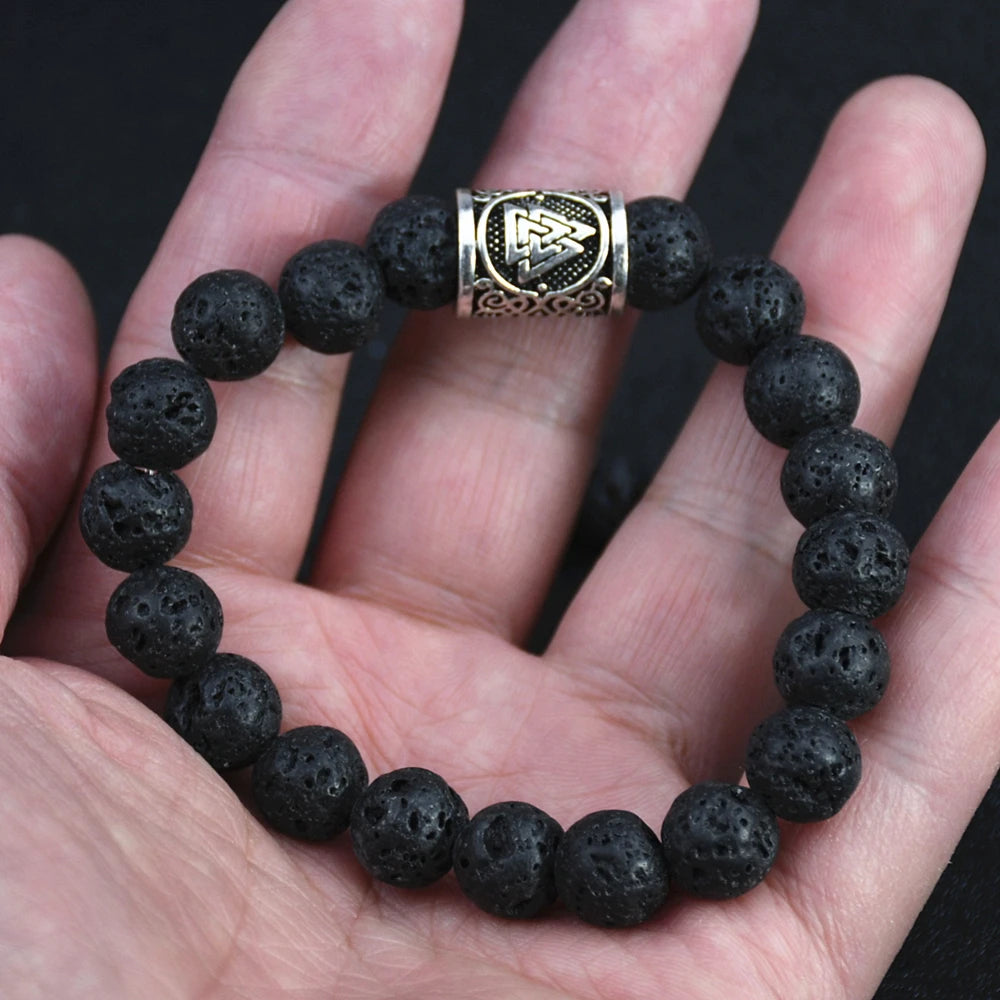 Fashion Charm Beads Bracelet Vintage Volcano Lava Stone Beads Runes Beads Men Bracelet Viking Rune Bracelet Jewelry Women Gift