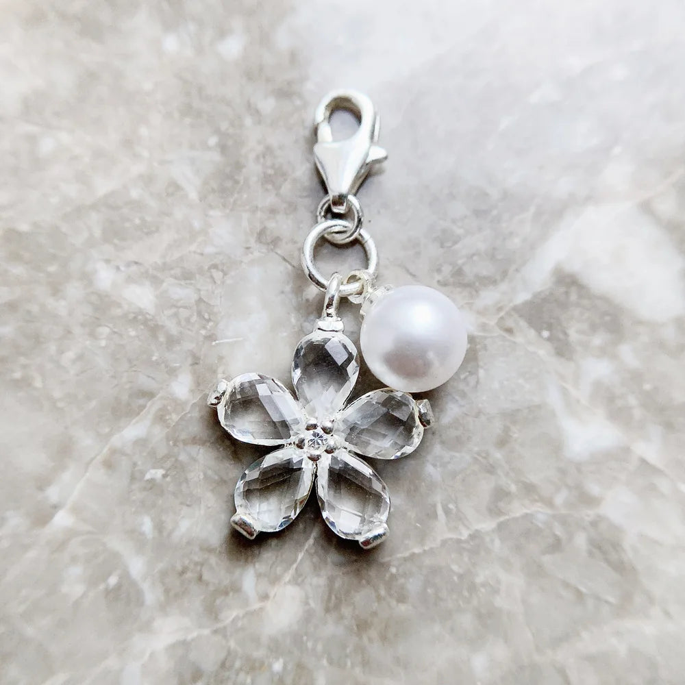 Charm Pendant Flower & Pearl Europe Accessories Club Jewelry For Women Spring Gift In 925 Sterling Silver