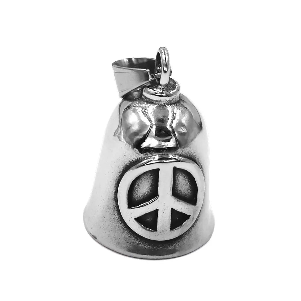 Fashion Peace Sign Bell Pendant Stainless Steel Biker Jewelry Charm World Peace Bell Mens Christmas Gift