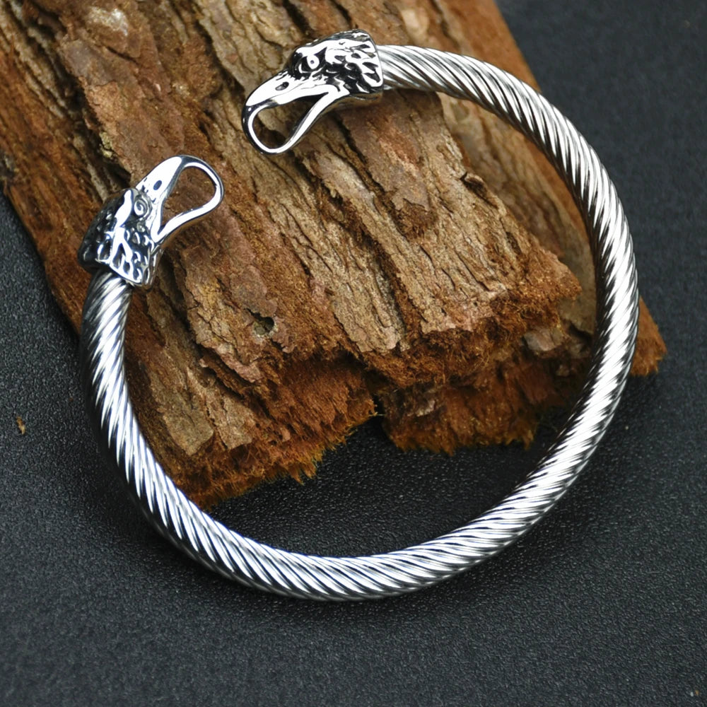 Odin Raven Bracelet Stainless Steel Viking Eagle&Crow  Head Bangle&Bracelet Rune Amulet Men's Bracelet