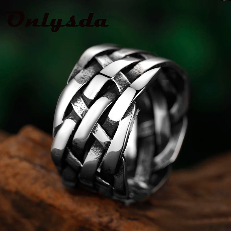 Onlysda Vintage Weave Viking Symbols Stainless Steel Mens Women Rings Simple for Girl Boyfriend Jewelry Creativity Party Gift