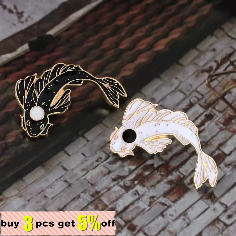 Yin Yang Koi Pin Koi Fish Goldfish Hard Enamel Lapel Pin Badge Brooches Animal Pins Collection Jewelry Gift for Friend Wholesale